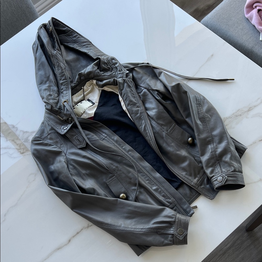 Gray Leather Jacket With Gold Button - image 1